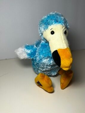 RARE Ganz Webkinz Dodo Bird Plush Stuffed Animal 7.5" H Blue Fuzzy Eyebrows Beak